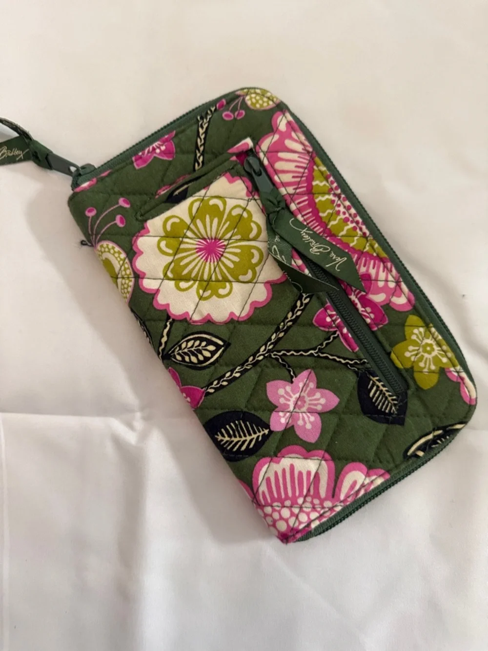 Vera Bradley Floral Zip Wallet - Green with Pink & Lime Accents- Like new - Picture 2 of 3